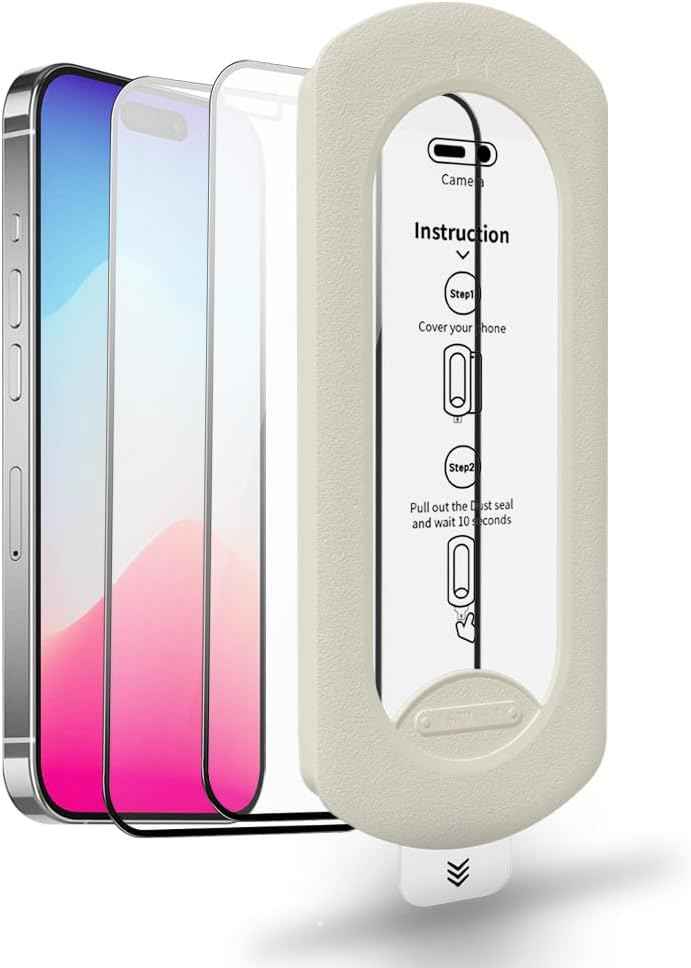 tempered glass screen protector for iPhone 17 with Auto-Alignment Kit, Auto Dust, 9H+ Military Grade Shatterproof, Glass Film, HD Clear, Case Friendly