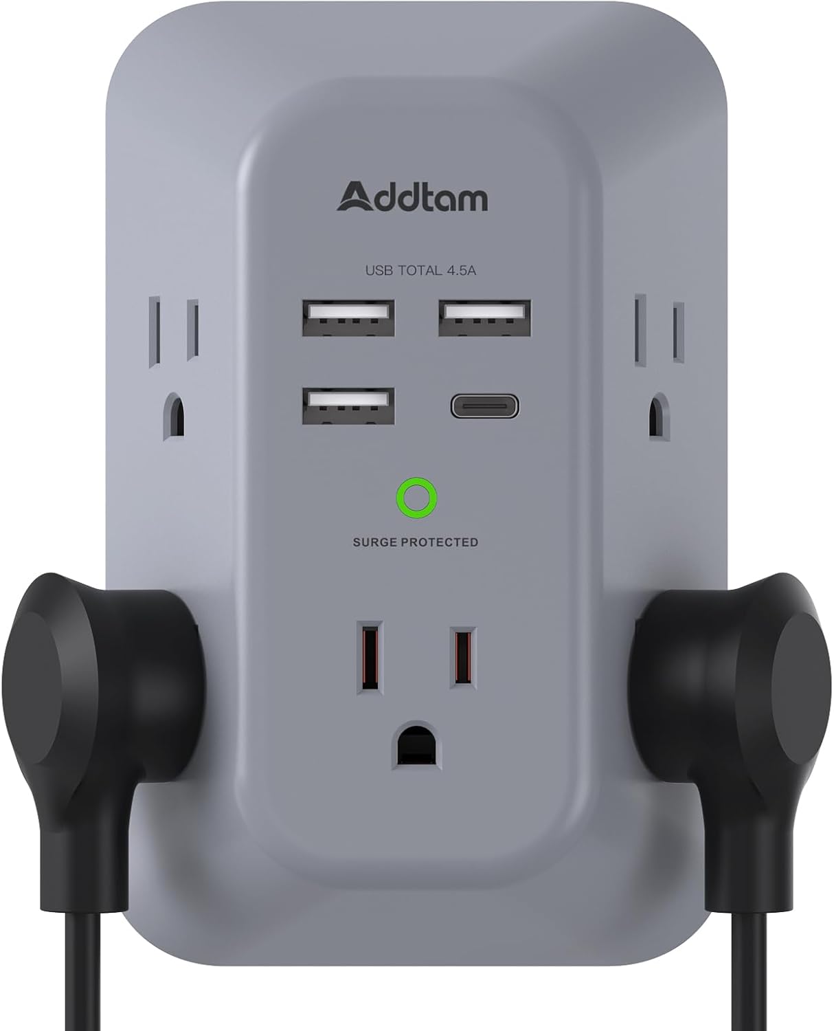 Addtam USB Wall Charger Surge Protector – 5 Outlet Extender with 4 USB Ports (1 USB-C) 1800J Power Strip Multi Plug Adapter for Home & Office