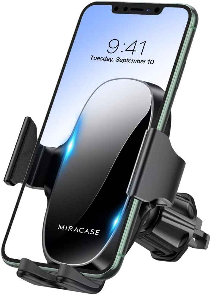 Miracase Phone Holders for Your Car with Metal Hook Clip, Air Vent Cell Phone Stand Car Mount, Universal Automobile Cradle for Garmin GPS Fit iPhone Android and All Smartphones, Dark Black