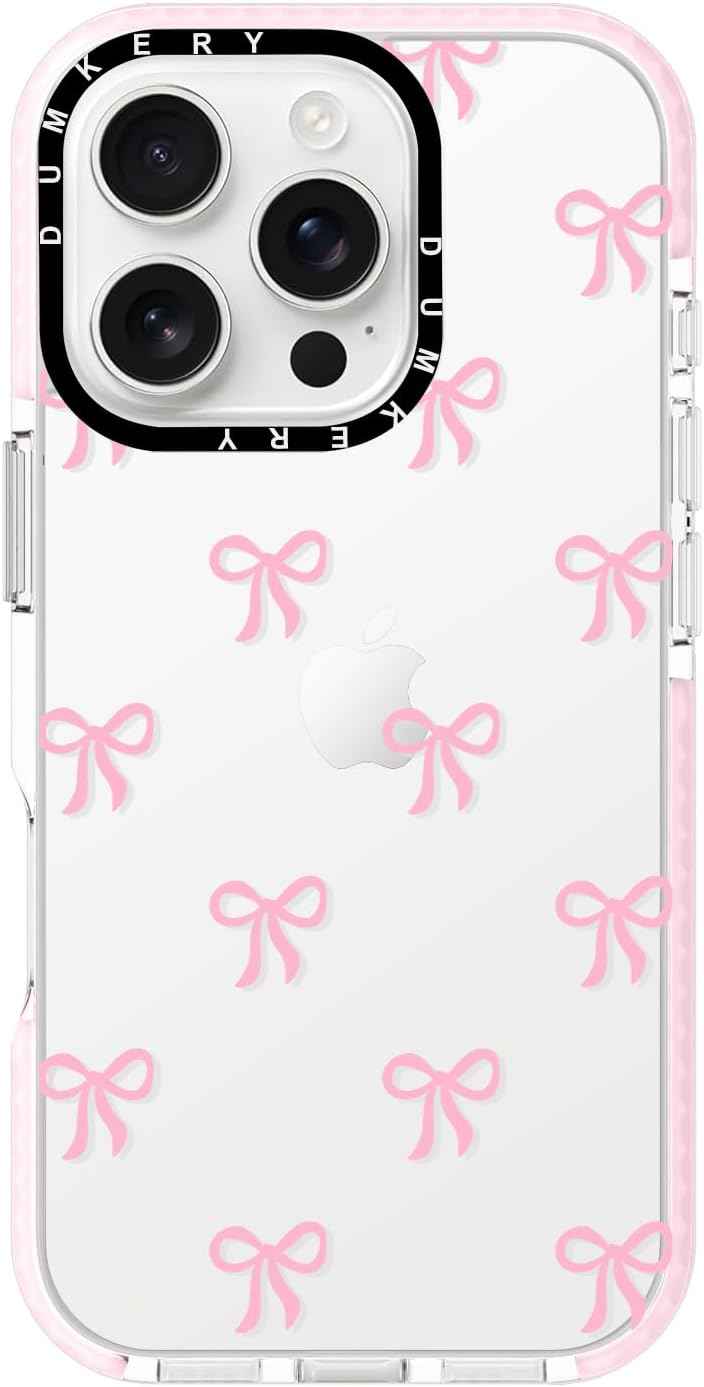 Girly Phone Case Compatible with iPhone 17 Pro Max, Cute Bow Aesthetic Pattern Print Cases, Soft TPU Anti Yellowing, Anti Shock Cover for Girls Women Pink