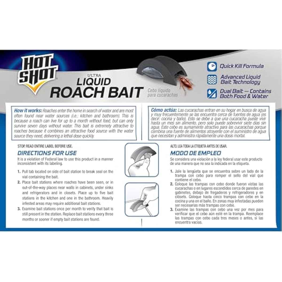 Hot Shot Ultra Liquid Roach Bait 6 Count, Kills In Hours, 1 Pack
