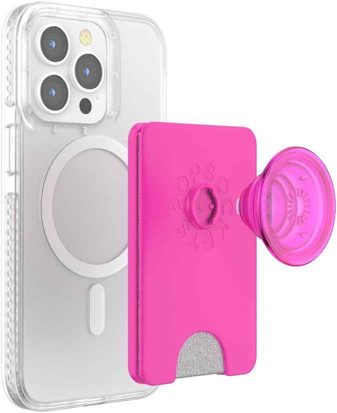 PopSockets Phone Wallet with Expanding Grip and Adapter Ring for MagSafe, Phone Card Holder, Wireless Charging Compatible, Wallet Compatible with MagSafe - Black