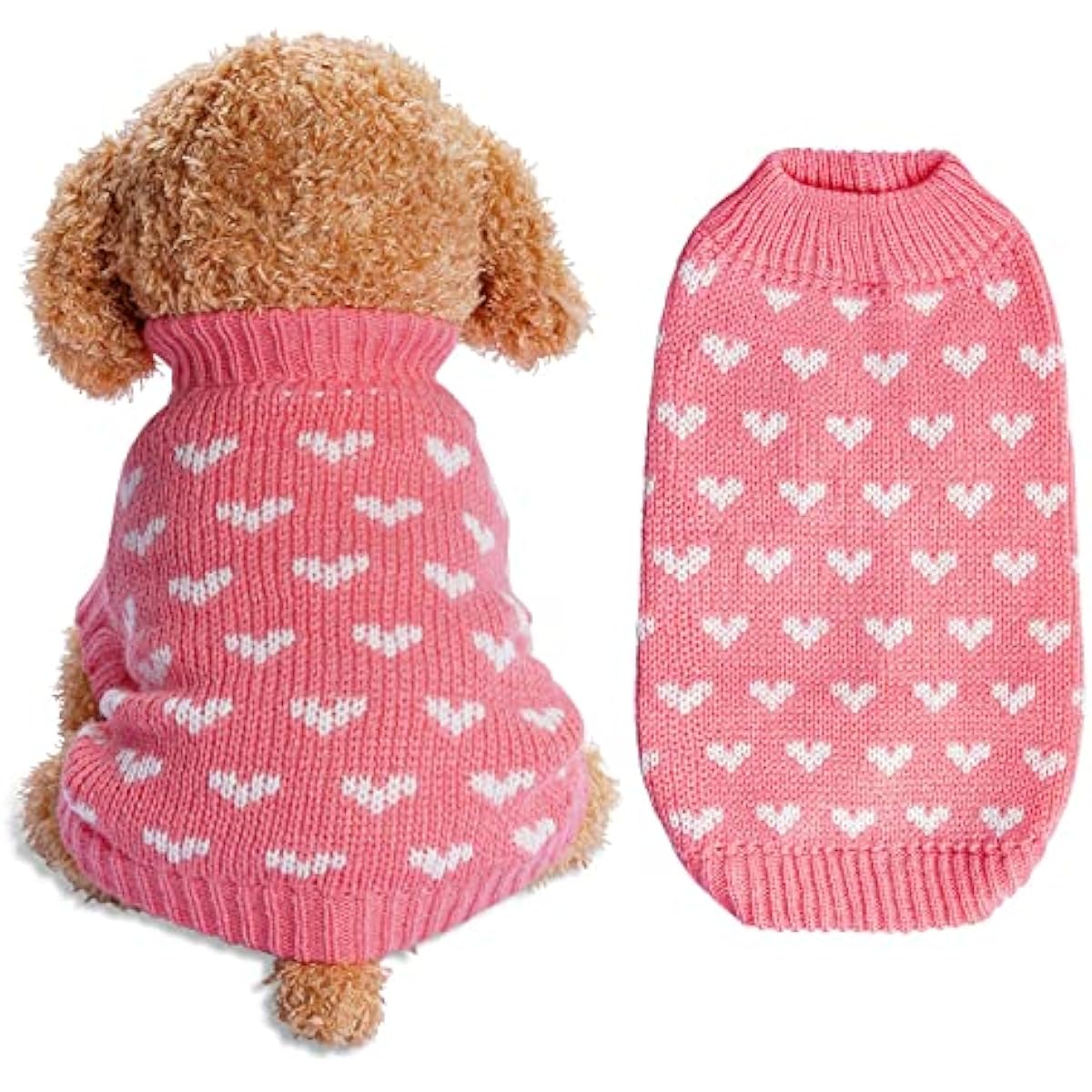 Dxhycc Dog Knitted Sweater Heart Puppy Sweater Warm Soft Pet Holiday Clothes for Small Cats and Dogs (Pink, S)