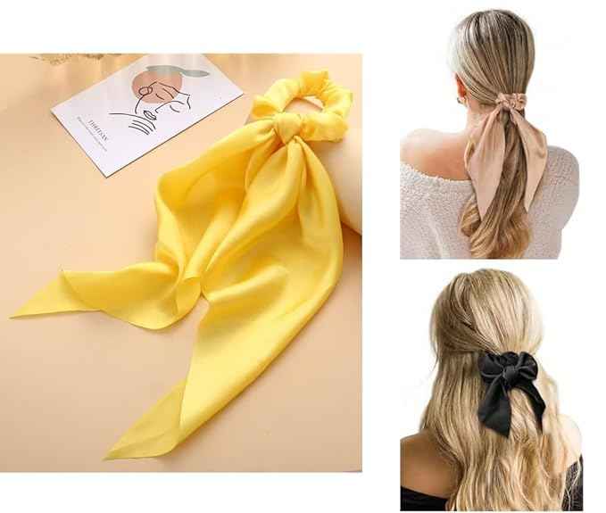 2Pcs Yellow Women Girl Bow Satin Ribbon Ponytail Scarf Hair Tie Rope Scrunchies Elastic Band Hair Scrunchies Bands Elastics and Ties Beauty and Personal Care Hair Care, Hair Accessories