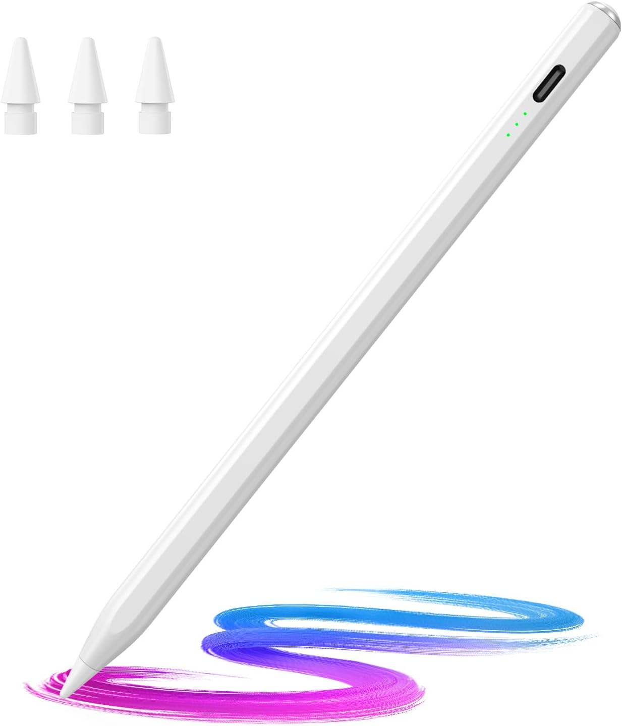 Stylus Pen for iPad(2018-2025)-13 Mins Fast Charge with Tilt Sensitivity & Palm Rejection for iPad 11/10/9/8/7/6th Gen, Air 7/6/5/4/3/M3/M2, Pro 13"/12.9"/11"/M4, Mini 7/6/5th, White