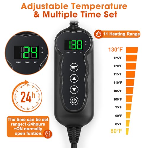 GASUR Heated Cat Bed, Waterproof Cat Heating Pad with Timer Temperature Adjustable, Indoor Heated Electric Pet Bed for Cats Dogs, Auto Power-Off, Anti-bite Pet Heated Pad, 18''x16'', Small