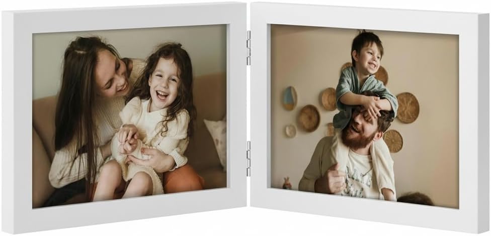 decorUhome Double 4x6 Picture Frame Vertical, Engineered Wood Bifold Photo Frame with Plexiglass for Tabletop Display, 4x6, Black