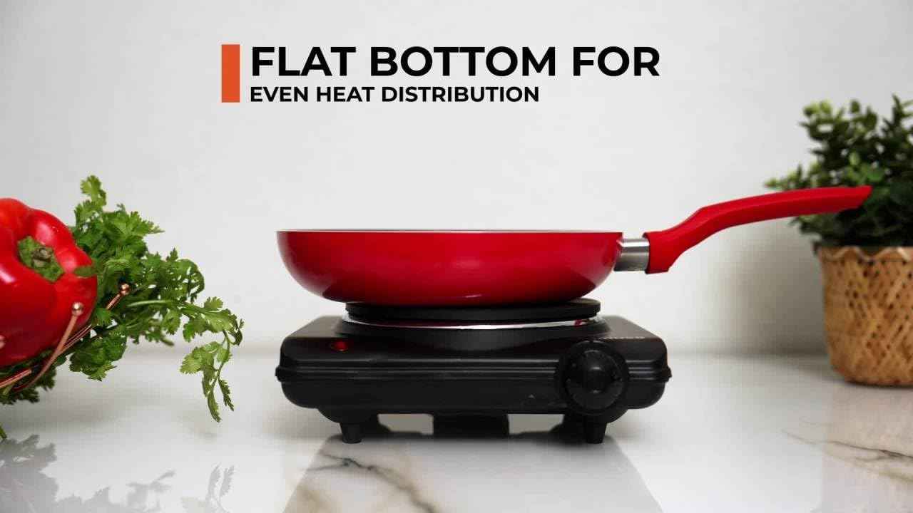 LYMSTE 3-Piece Red Ceramic Non-Stick Frying Pan Set, 7/9/11 Inch Aluminum Pots and Pans Set with Cool Touch Handles, Healthy Low-Oil Cooking Cookware