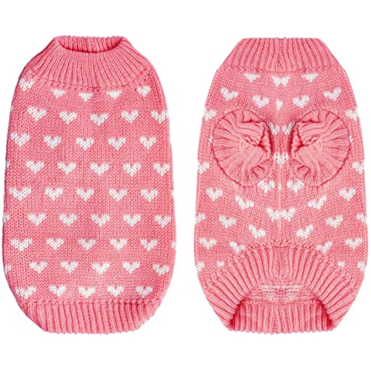 Dxhycc Dog Knitted Sweater Heart Puppy Sweater Warm Soft Pet Holiday Clothes for Small Cats and Dogs (Pink, S)