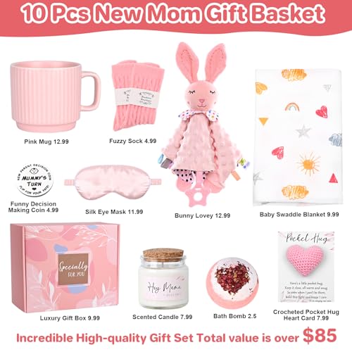 YHRJWN New Mom Gifts, 10 Pcs New Mom Care Package After Baby & After Birth, Postpartum Gifts for Mom, Pregnancy Gift for Expecting Mom, First Time Mothers Day Birthday Gift Set
