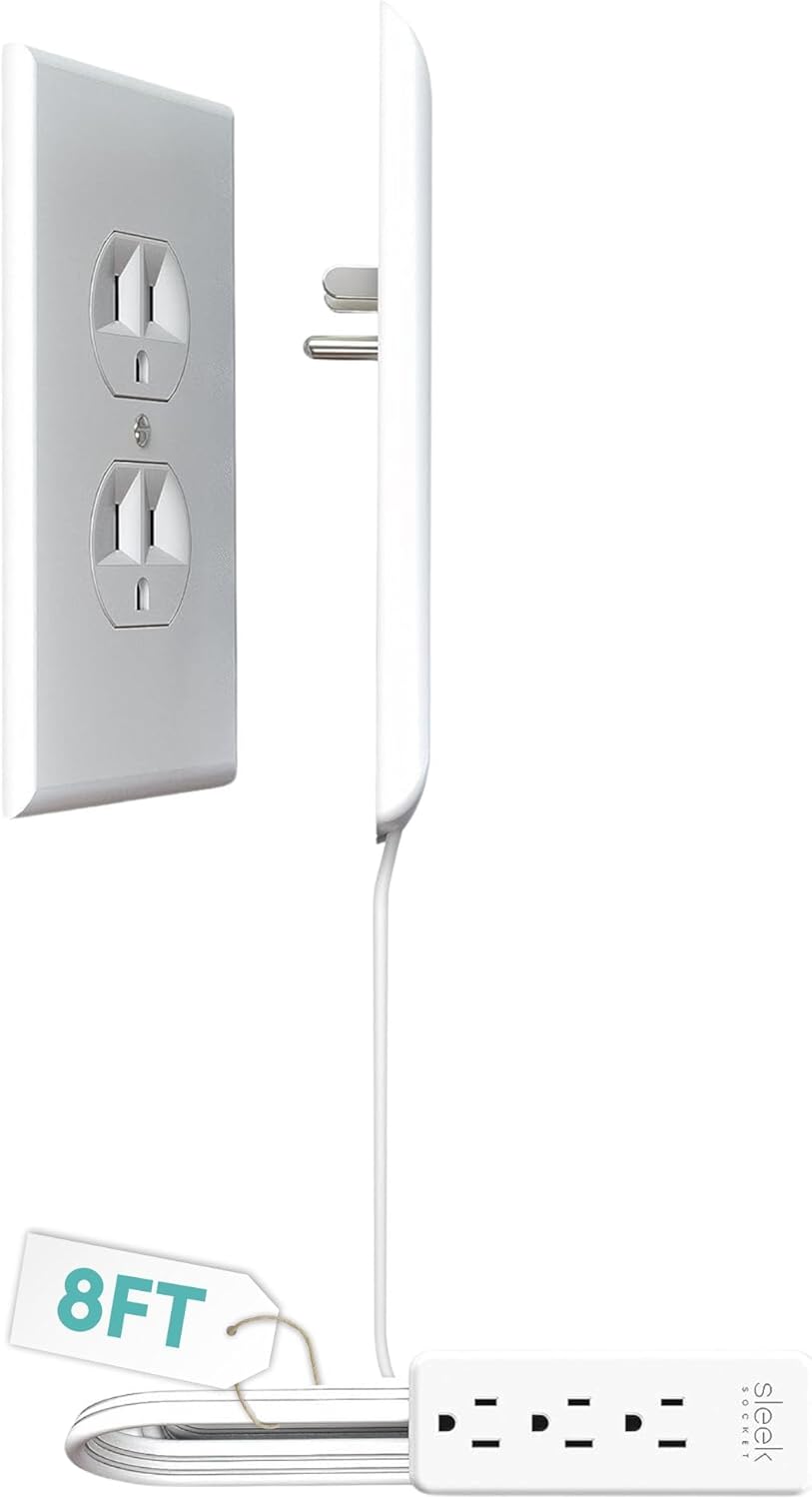 Sleek Socket Original & Patented Flat Ultra-Thin Outlet Concealer with Extension Cord Kit, Multi Outlets Power Strip, Ideal for Home Improvement, Hide Bulky and Messy Cords, 3ft