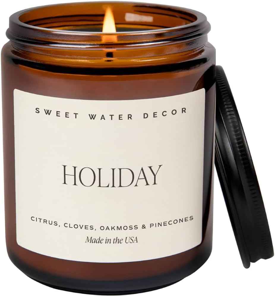 Sweet Water Decor Warm and Cozy Soy Candle - Orange Peel, Cinnamon, Ginger and Clove Scented Candles for Home - 9oz Amber Jar + Black Lid, 40+ Hour Burn Time, Made in The USA