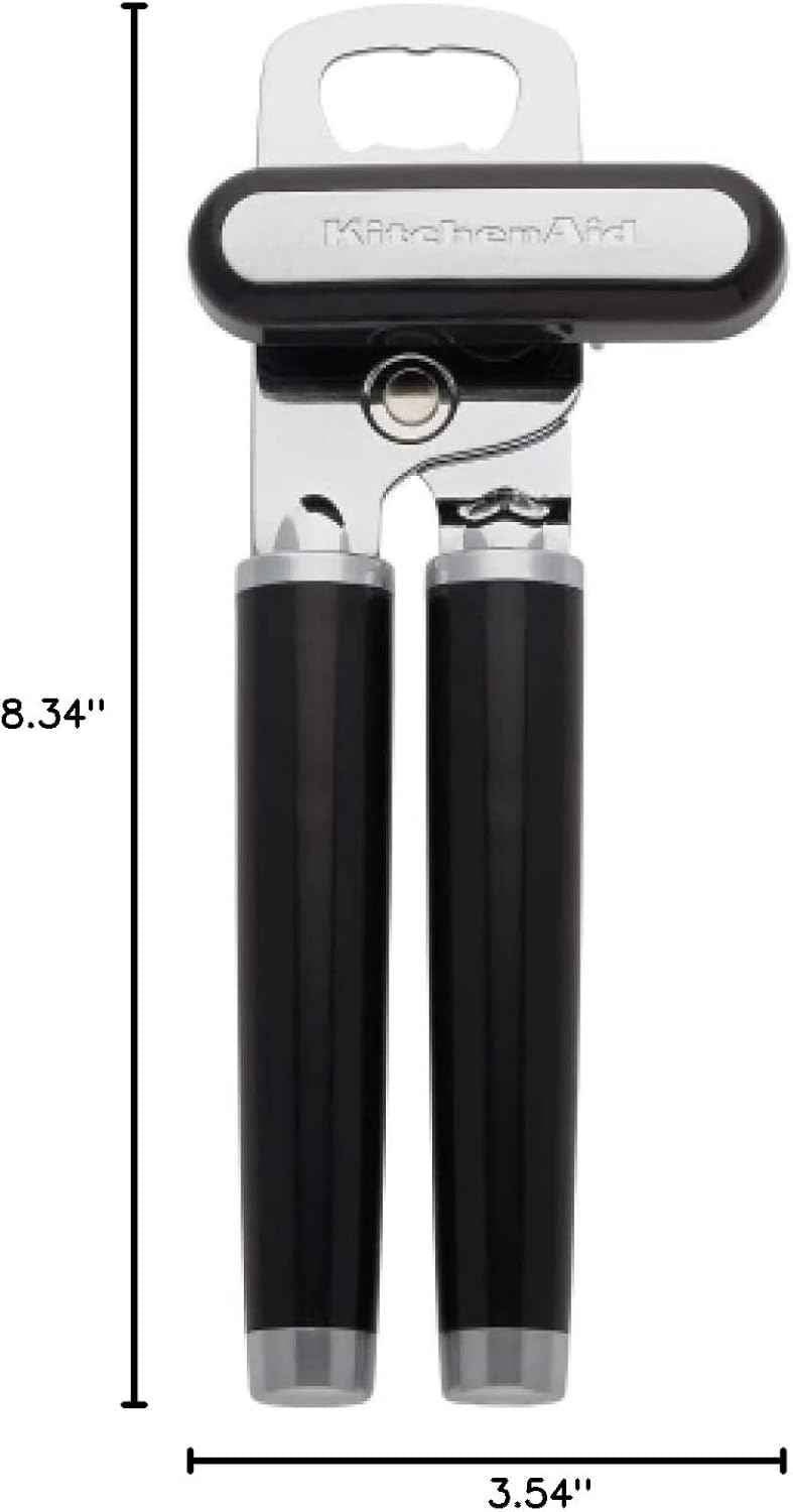KitchenAid Classic Multifunction Can Opener and Bottle Opener Easy to Use, Razor Sharp Stainless Steel Cutting Wheel, Soft Ergonomic Handles, Black