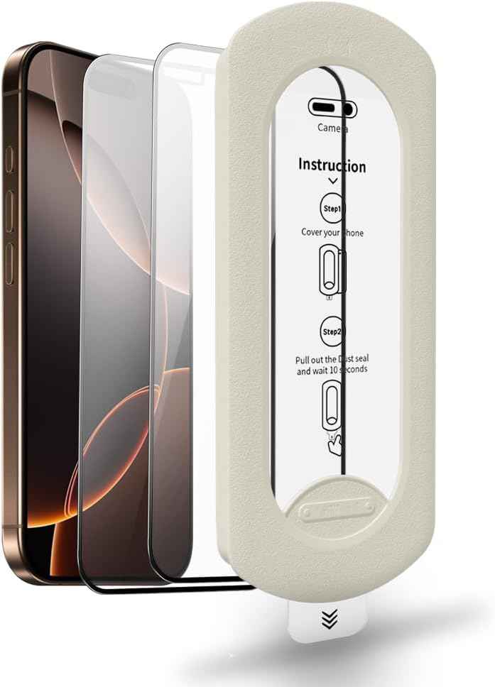 tempered glass screen protector for iPhone 17 with Auto-Alignment Kit, Auto Dust, 9H+ Military Grade Shatterproof, Glass Film, HD Clear, Case Friendly