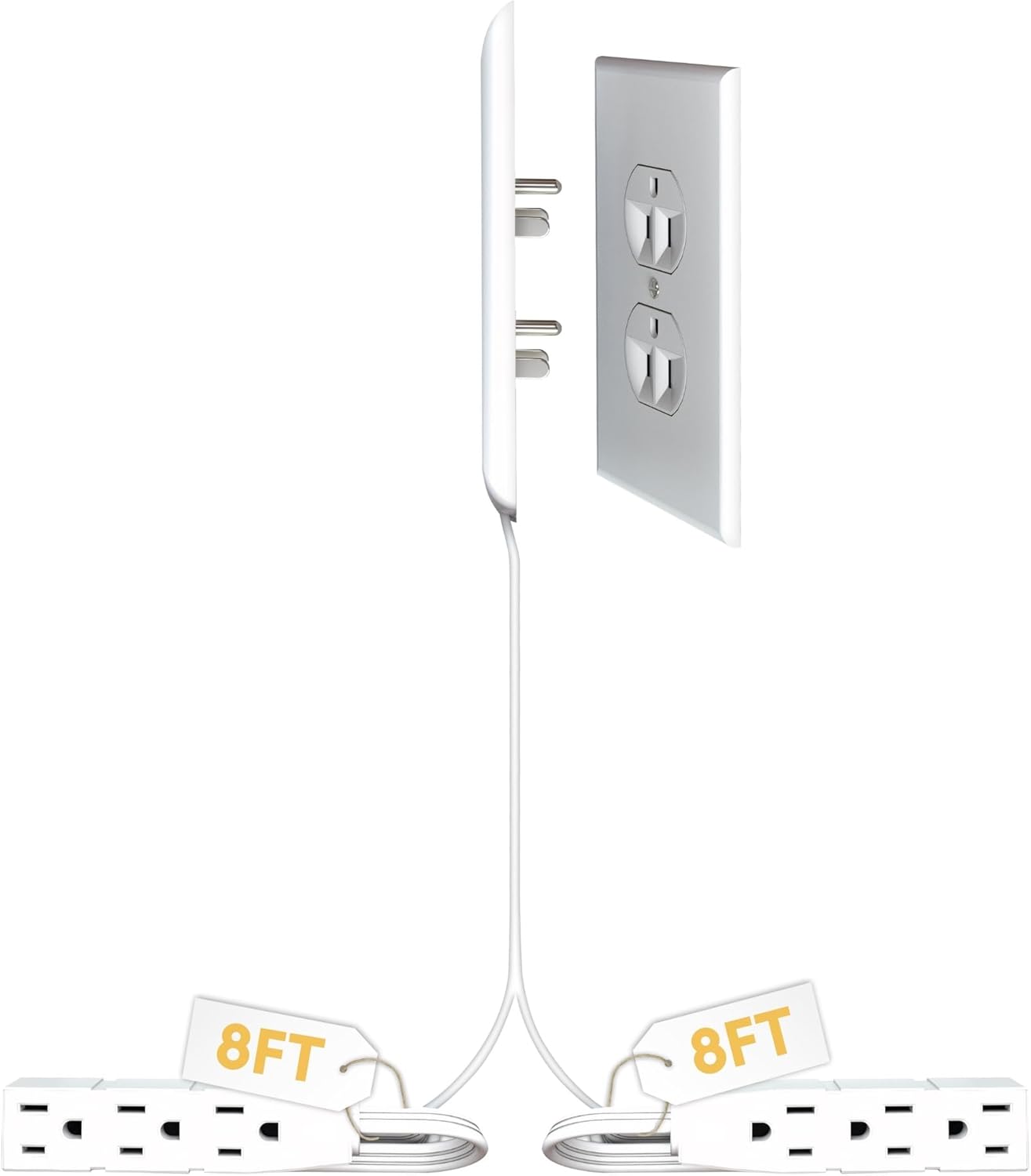 Sleek Socket Original & Patented Flat Ultra-Thin Outlet Concealer with Extension Cord Kit, Multi Outlets Power Strip, Ideal for Home Improvement, Hide Bulky and Messy Cords, 3ft