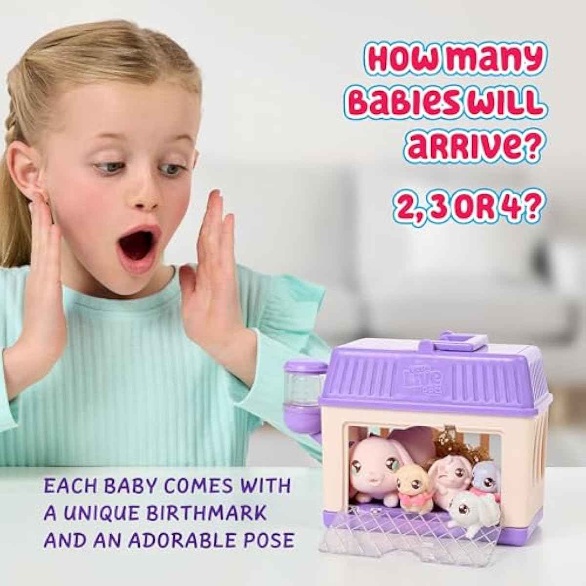 Little Live Pets Bunny Mini Interactive Toy Set, Hutch Animal Playset with 3 Surprise Babies, 20+ Sounds, Bunny Accessories for Girls Ages 3+