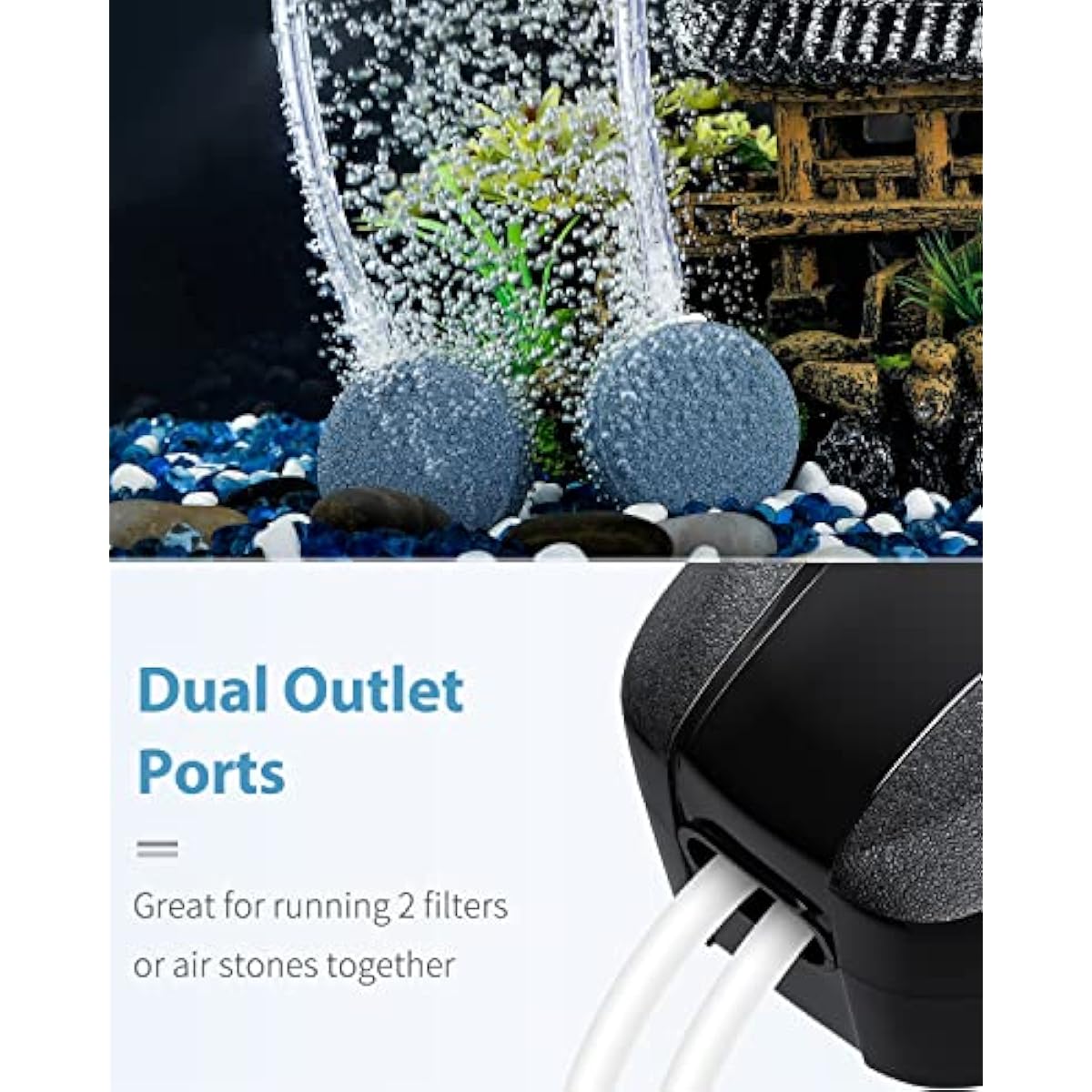 Uniclife Aquarium Air Pump Dual Outlet Fish Tank Aerator with Accessories for 5-200 Gallon Tank