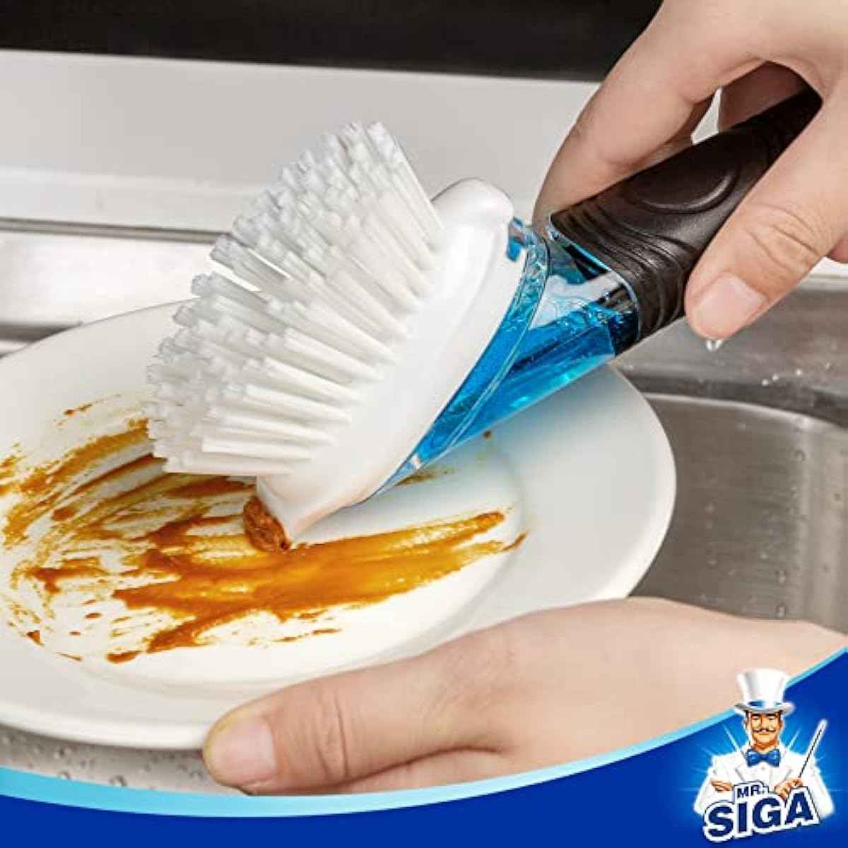 MR.SIGA Soap Dispensing Dish Brush, Kitchen Brush for Pot Pan Sink Cleaning, Black