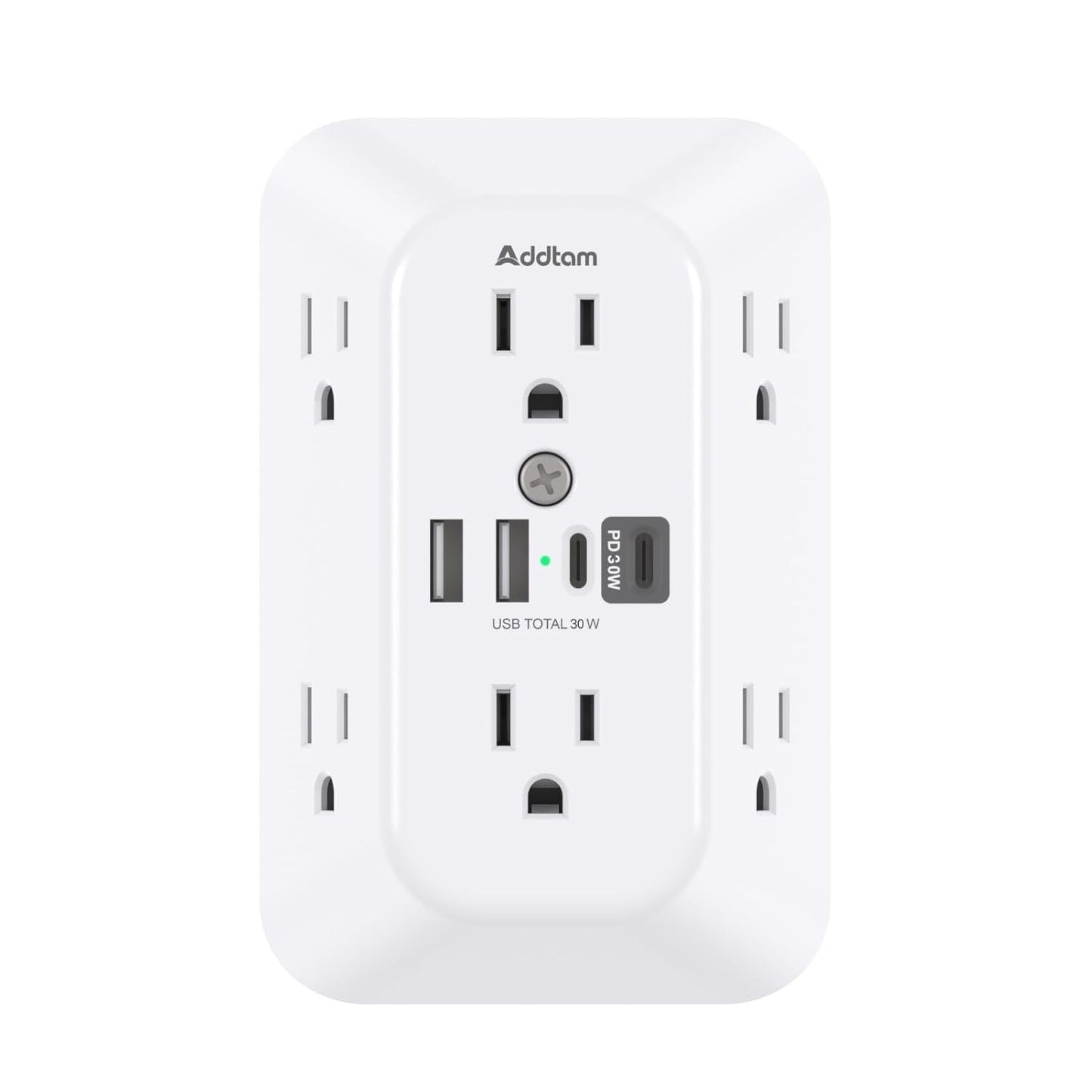 Addtam Surge Protector Outlet Extender, 6-Outlet Splitter with 4 USB Wall Charger(2 USB-C Ports), Multi Plug Wall Outlet 1800J Power Strip for Home Office Dorm Room Essentials