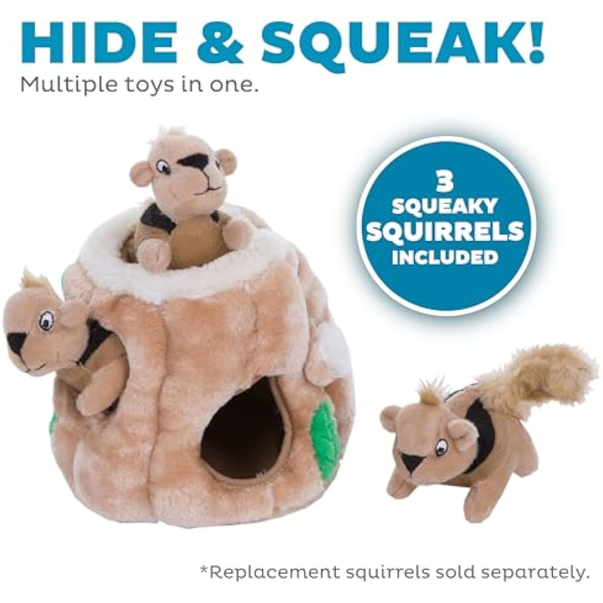 Outward Hound Hide-A-Squirrel Dog Toy – Interactive 2‑in‑1 Plush Puzzle with 3 Squeaky Removable Squirrels, Small