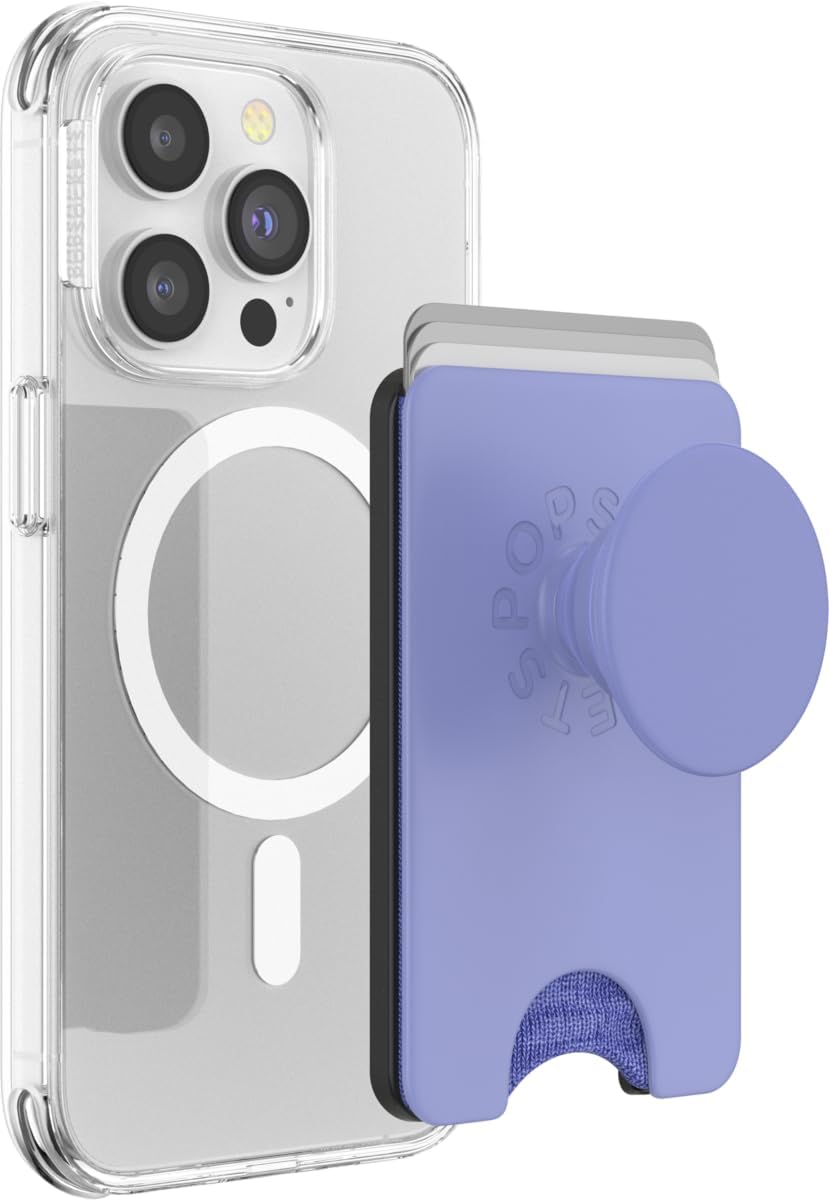 PopSockets Phone Wallet with Expanding Grip and Adapter Ring for MagSafe, Phone Card Holder, Wireless Charging Compatible, Wallet Compatible with MagSafe - Black