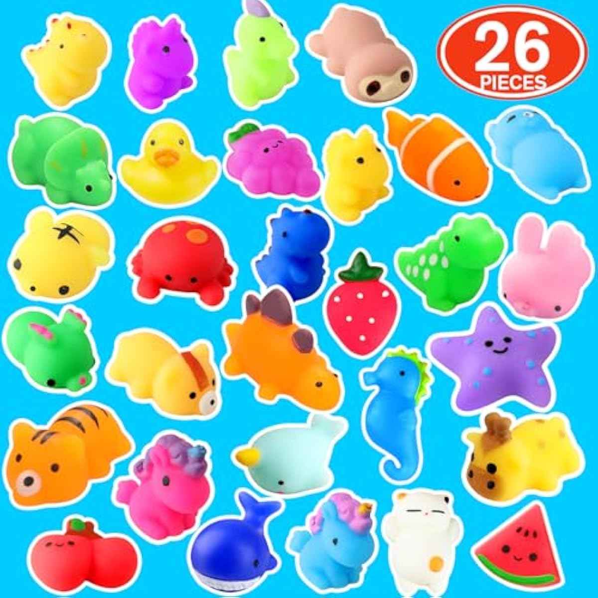Squishies, 26 Pack Mochi Squishy Toys - Kawaii Cat Squishys Slow Rising Animals - Party Favors, Goodie Bag, Birthday Gifts, Mini Squishies Stress Reliever Toy