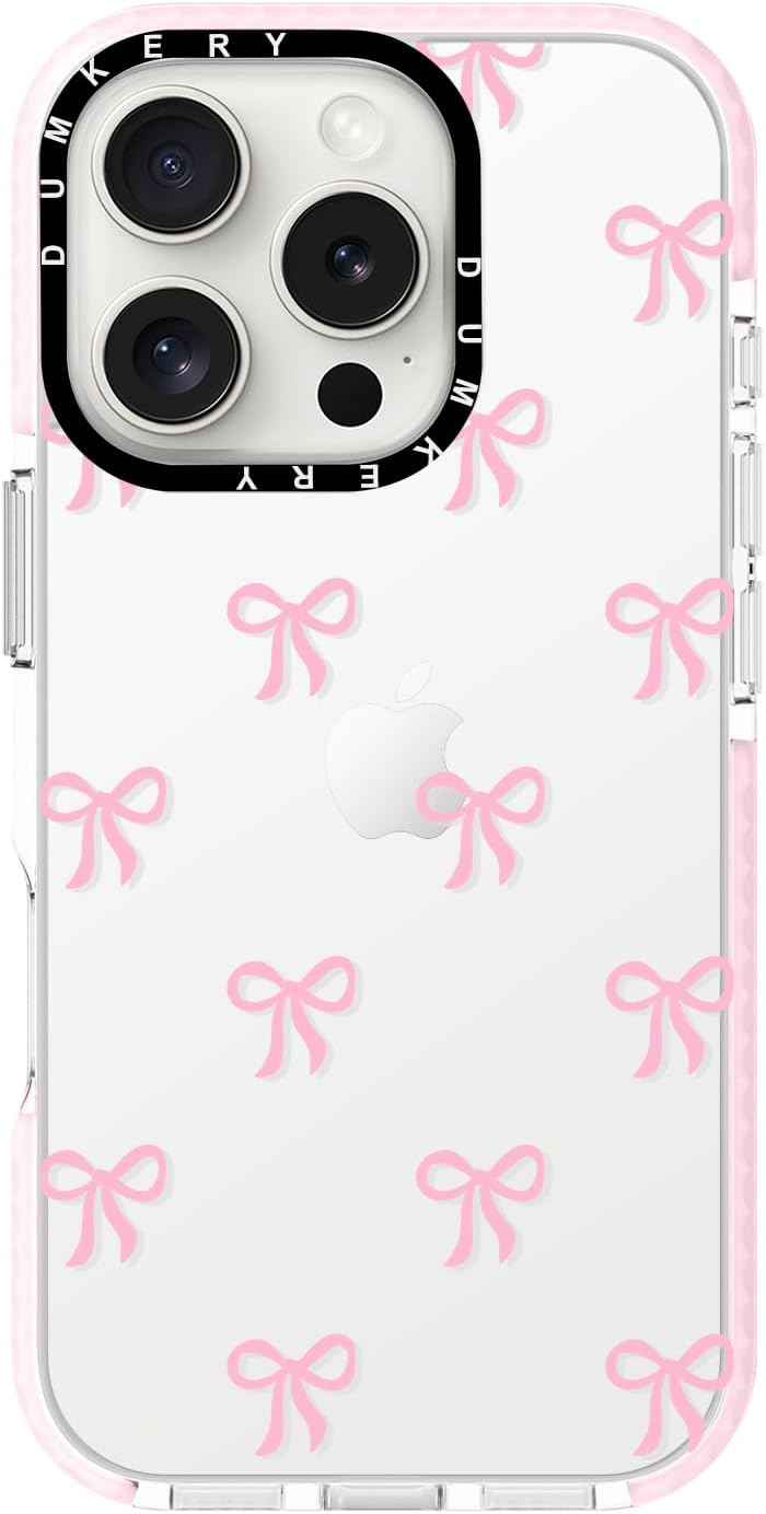 Girly Phone Case Compatible with iPhone 17 Pro Max, Cute Bow Aesthetic Pattern Print Cases, Soft TPU Anti Yellowing, Anti Shock Cover for Girls Women Pink