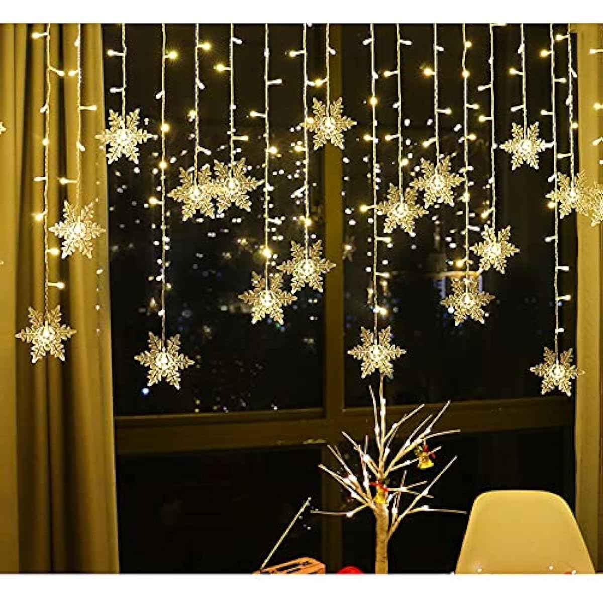 LED Curtain Lights,13ft/4M 96 LED Snowflake Curtain String Lights Plug-in Window Curtain Lights with 8 Modes Decoration for Christmas, Wedding, Party,Wall, Home Decorations (Warm White)