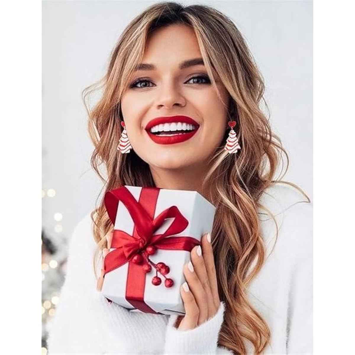 Christmas Earrings For Women, Xmas Accessories, Red White Green Drop Dangle Earrings for Holiday, Christmas Jewelry Gift.