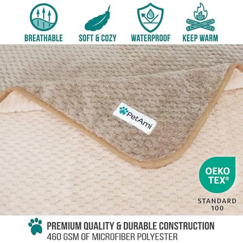 PetAmi Waterproof Dog Blanket for Large Dogs, Furniture Sofa Couch Cover Protector, Soft Plush, Twin 60x80 Taupe Beige