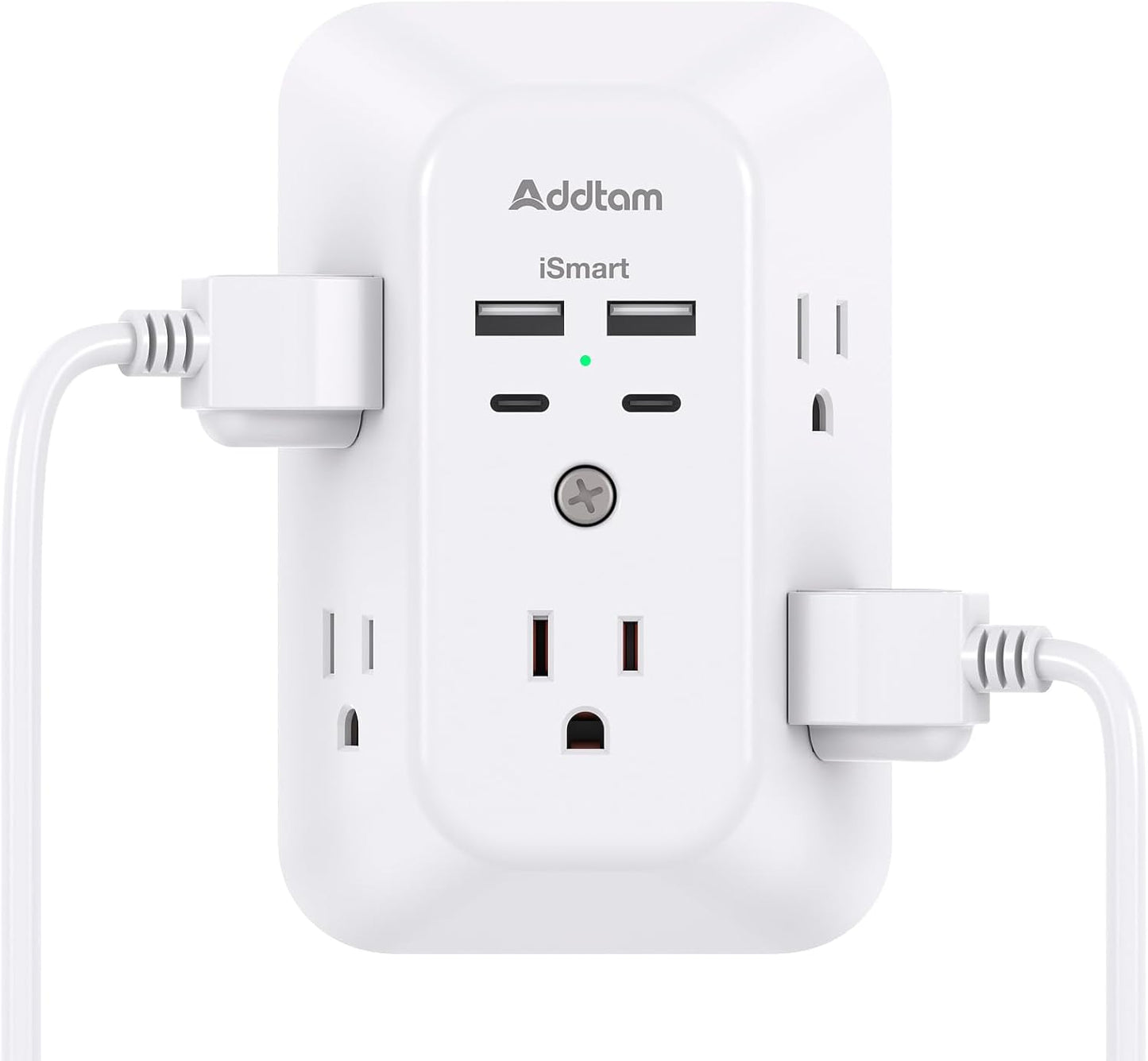 Addtam USB Wall Charger Surge Protector – 5 Outlet Extender with 4 USB Ports (1 USB-C) 1800J Power Strip Multi Plug Adapter for Home & Office