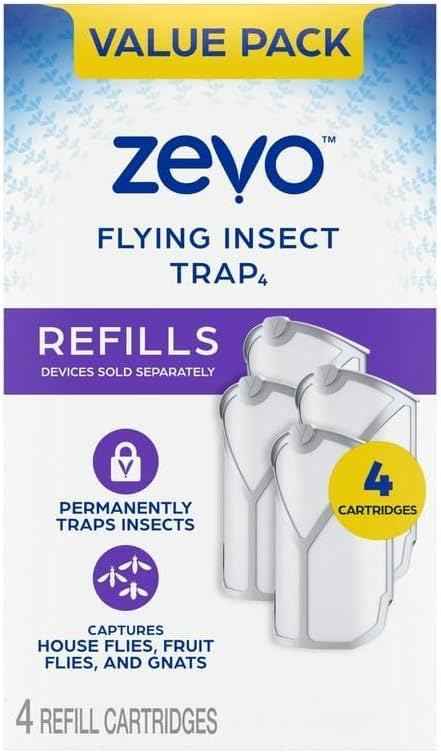 Zevo 2 Flying Insect Traps & 2 Refill Cartridges - Plug in Fly Trap & Indoor Bug Catcher for Gnats, House & Fruit Flies - Blue & UV Light Technology, Mess-Free Alternative to Bug Zapper