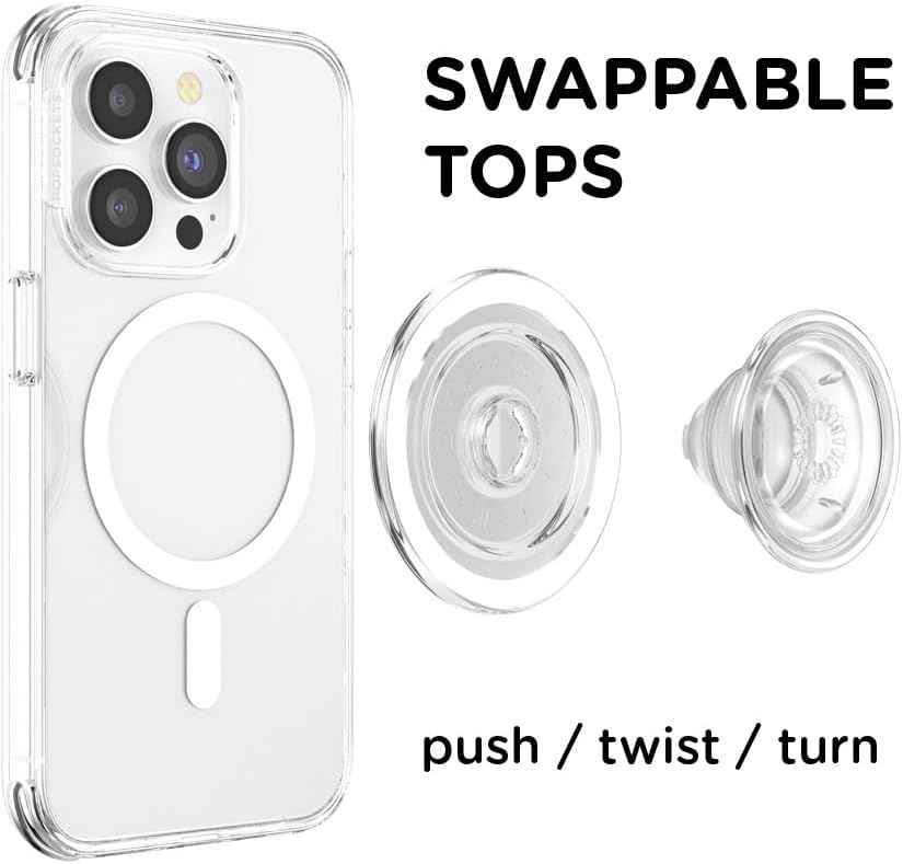 PopSockets Phone Grip for MagSafe with Kickstand, Magnetic Stand, Swappable Top, Secure Hold for iPhone MagSafe Cases, Phone & Tablet Grip - Clear