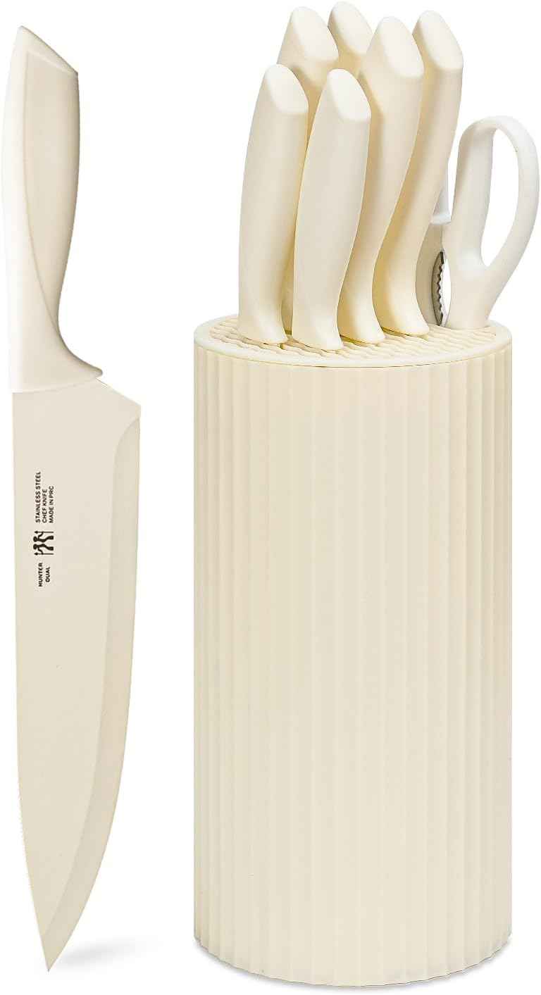 Knife Set, 8-Piece Kitchen Knife Set for Chef, Sharp Knife Set with Universal Knife Block, Anti-Rust Kitchen Knife Block Set, Ergonomical Design (Black)