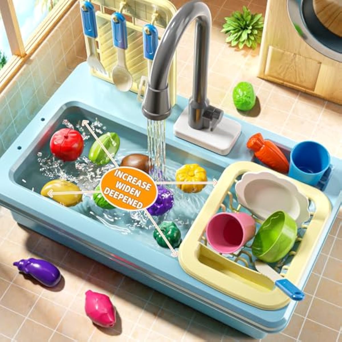Play Sink with Running Water, Play Kitchen Toys Sink for Kids 3 4 5 6 7 Years Old, Electrical Dishwasher, Color Changing Kitchen Accessories, Dishes Games, Gifts for Toddlers 3-5