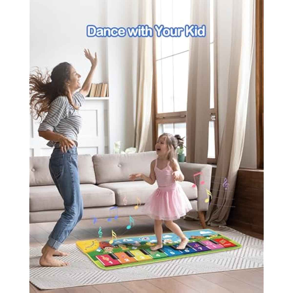 FOKI Floor Piano Mat for Toddlers, Sensory Educational Dancing Musical Keyboard Carpet Toy, Animal Sounds Touch Playmat Blanket, for 1 to 5 Years Old Boy and Girl