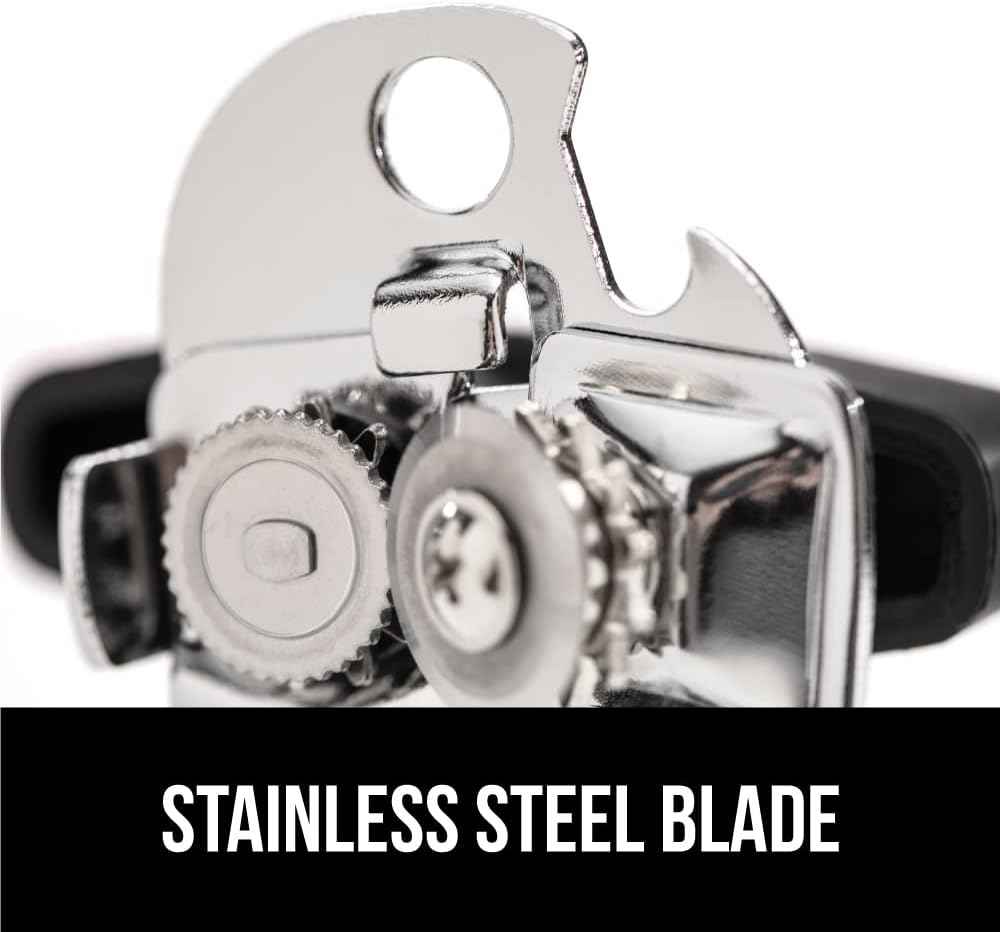 GORILLA GRIP Heavy Duty Stainless Steel Smooth Edge Manual Can Opener and Bottle Openers, Soft Comfortable Handle, Oversized Handheld Turn Knob, US Designed Multifunctional Kitchen Tool, Black