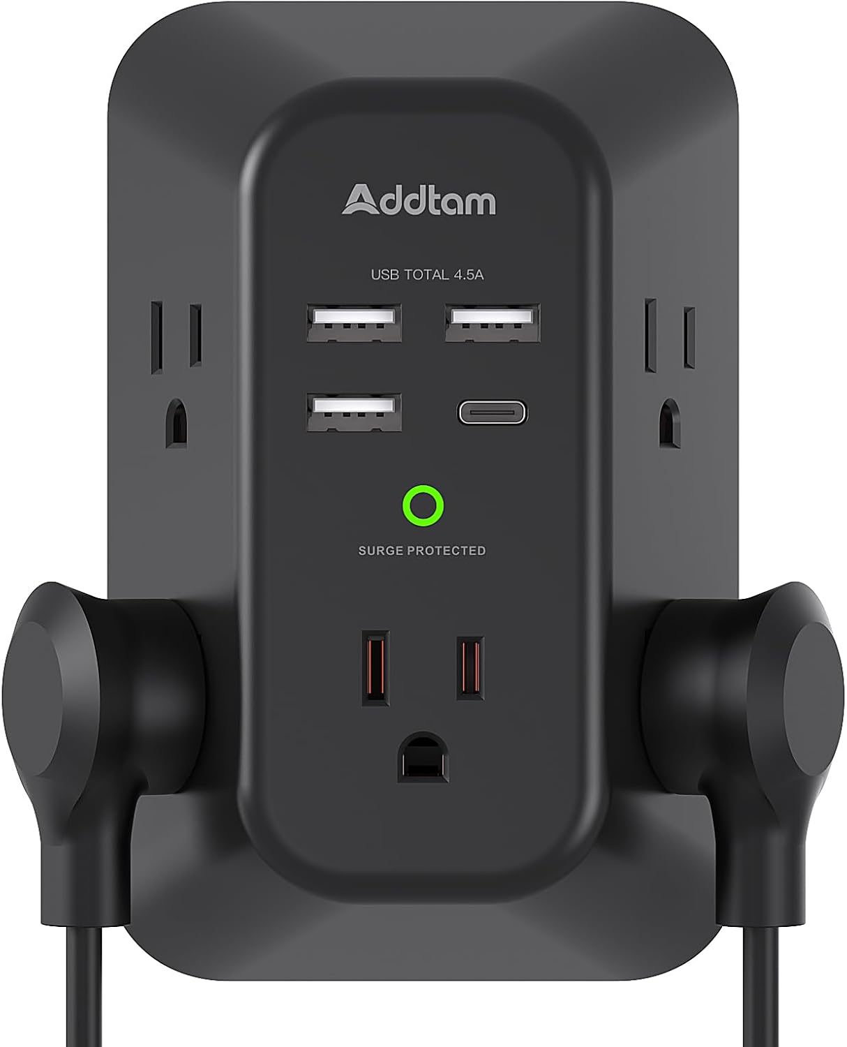 Addtam USB Wall Charger Surge Protector – 5 Outlet Extender with 4 USB Ports (1 USB-C) 1800J Power Strip Multi Plug Adapter for Home & Office