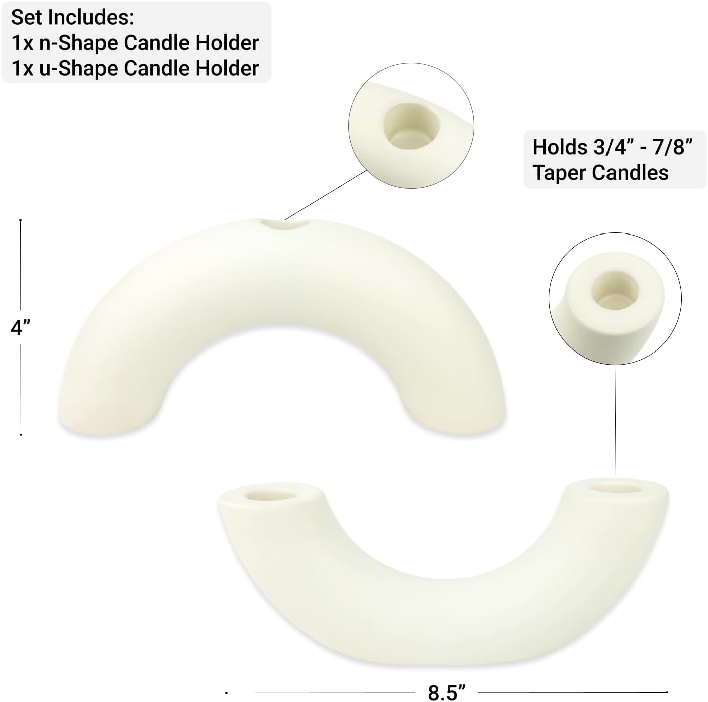 Taper Candle Holder Set - Candle Stick Holders for Dining Room Table, Entryway Table, or Fireplace Mantel - Modern Candelabra Home Decor (White)