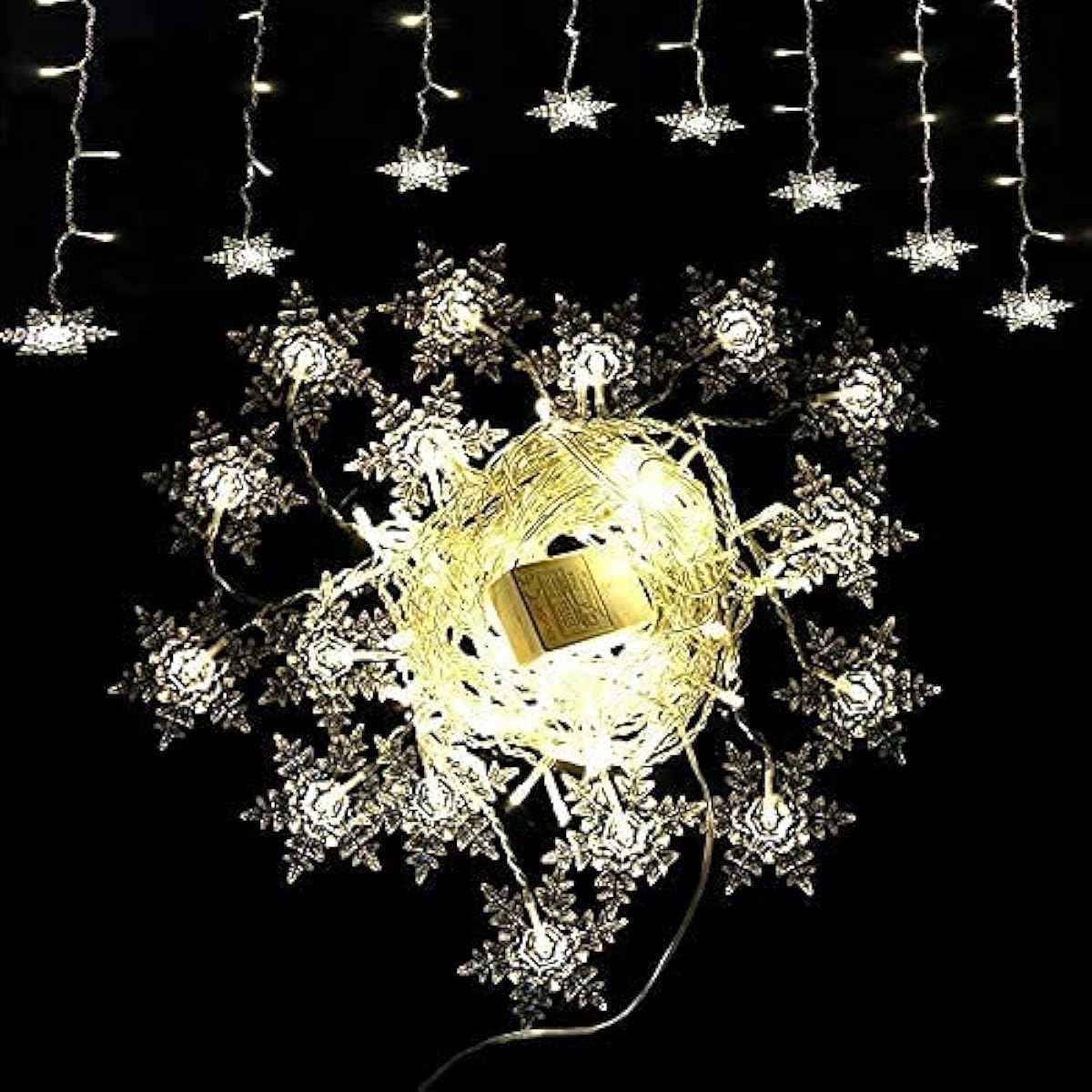 LED Curtain Lights,13ft/4M 96 LED Snowflake Curtain String Lights Plug-in Window Curtain Lights with 8 Modes Decoration for Christmas, Wedding, Party,Wall, Home Decorations (Warm White)