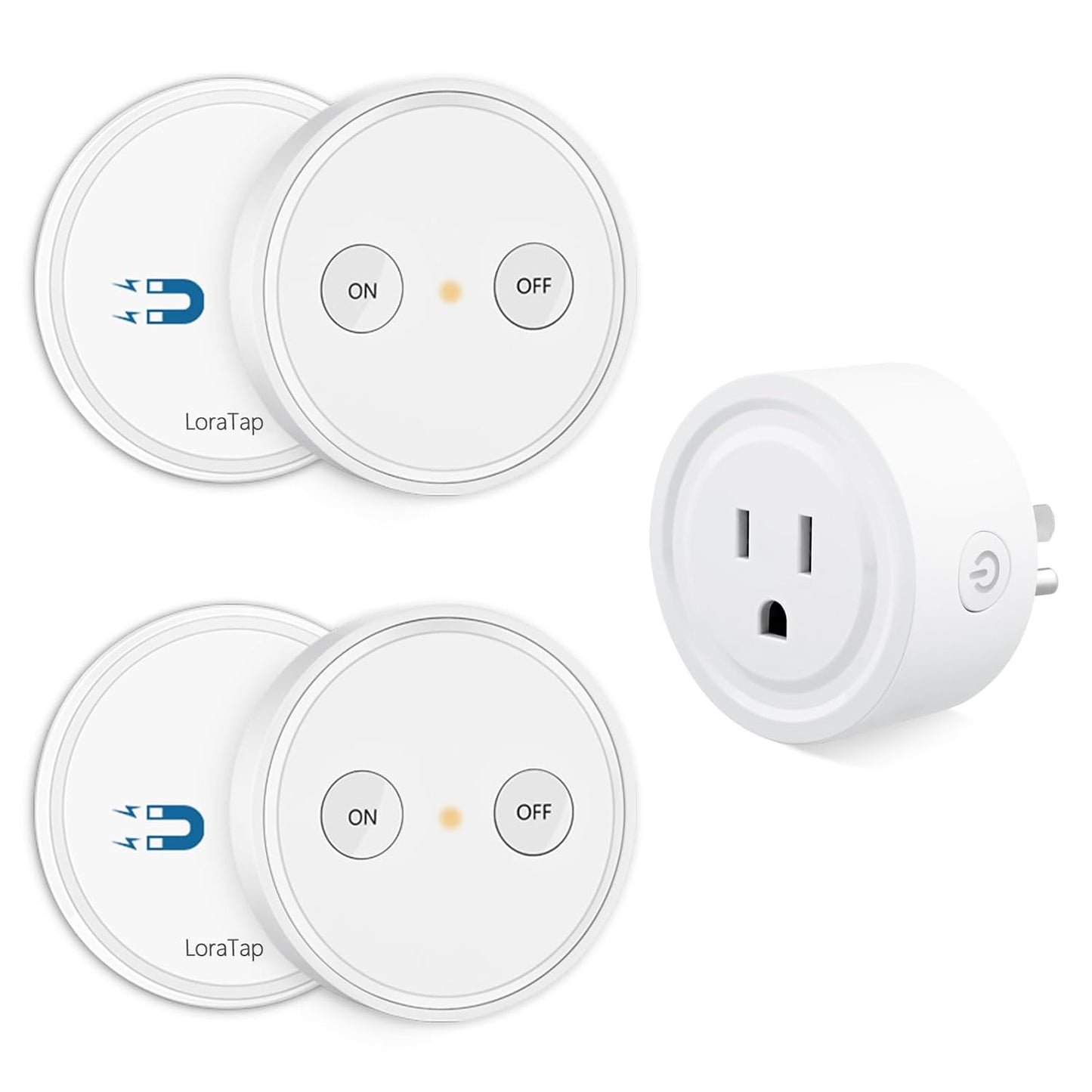 LoraTap Mini 656ft Range Wireless Outlet Plug, No Hub Required, 10A/1100W, White