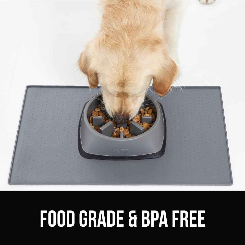 GORILLA GRIP 100% Waterproof Raised Edge BPA Free Silicone Pet Feeding Mat, Dog Cat Food Mats Contain Spills Protects Floors, Placemats for Cats and Dogs Water Bowl, Pets Accessories 18.5x11.5 Gray