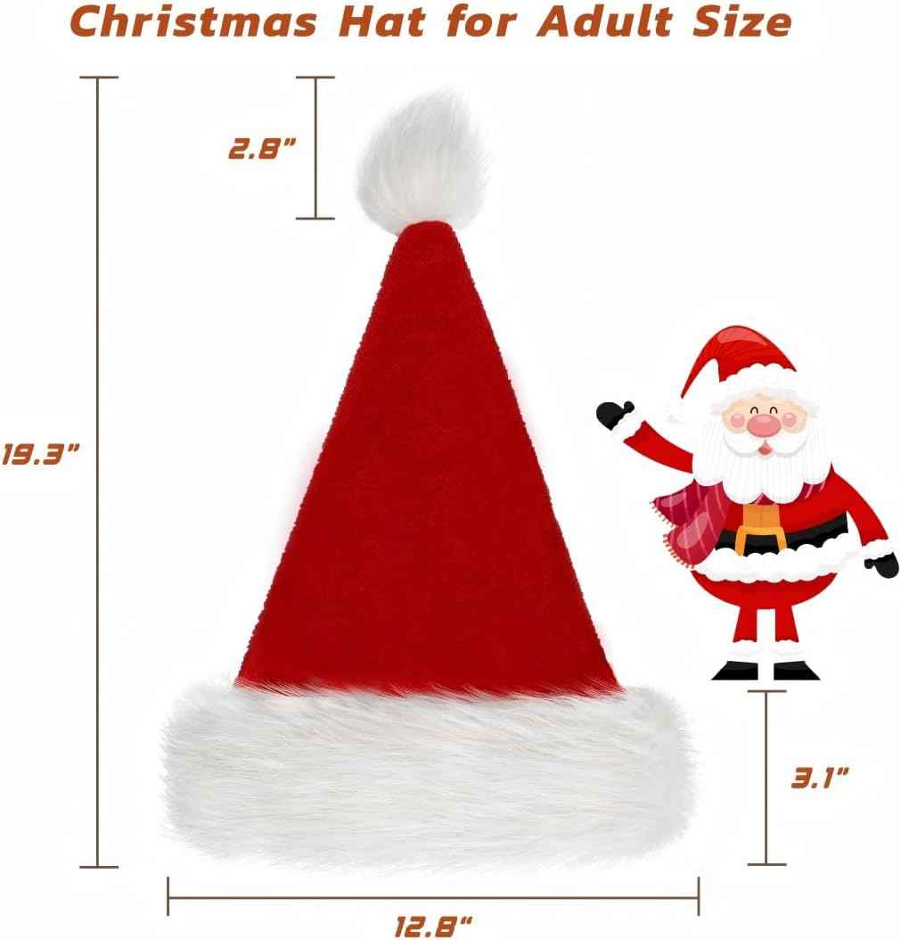 Christmas Hat, Santa Hats for Adults & Kids Red Velvet Comfort Extra Thicken Holiday Xmas Hat for New Year Festive Party