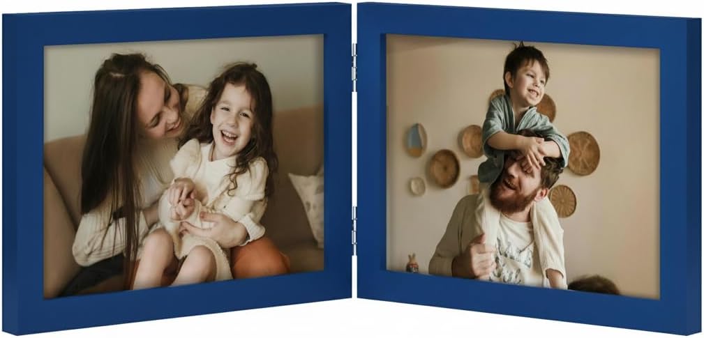 decorUhome Double 4x6 Picture Frame Vertical, Engineered Wood Bifold Photo Frame with Plexiglass for Tabletop Display, 4x6, Black