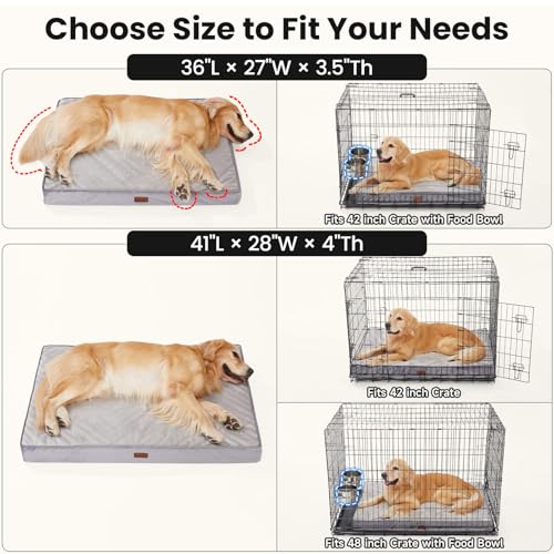OhGeni Orthopedic Waterproof Dog Bed for Large Dogs, Machine-Washable Removable Cover in Easy-Clean Fabric, High Density Foam & Easy-Carry Handle, Suitable for Crate, 41 inch (Gray)