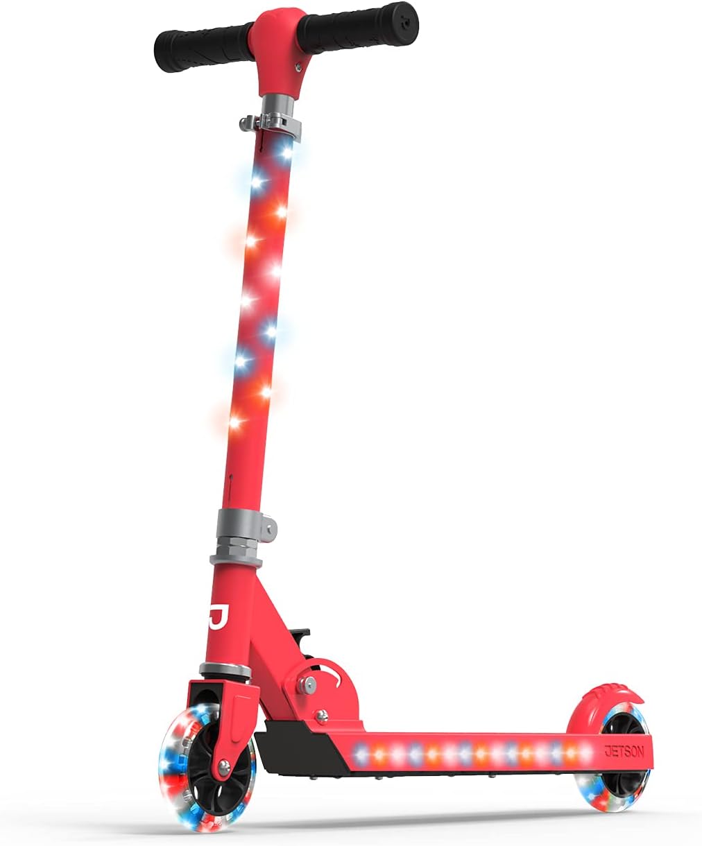 Jetson Kids 2-Wheel Light-Up Kick Scooter, LED Lights on Handlebar, Stem, Wheels & Deck, Adjustable Handlebar, Rear Brake, Easy-Folding Mechanism, Ages 5+