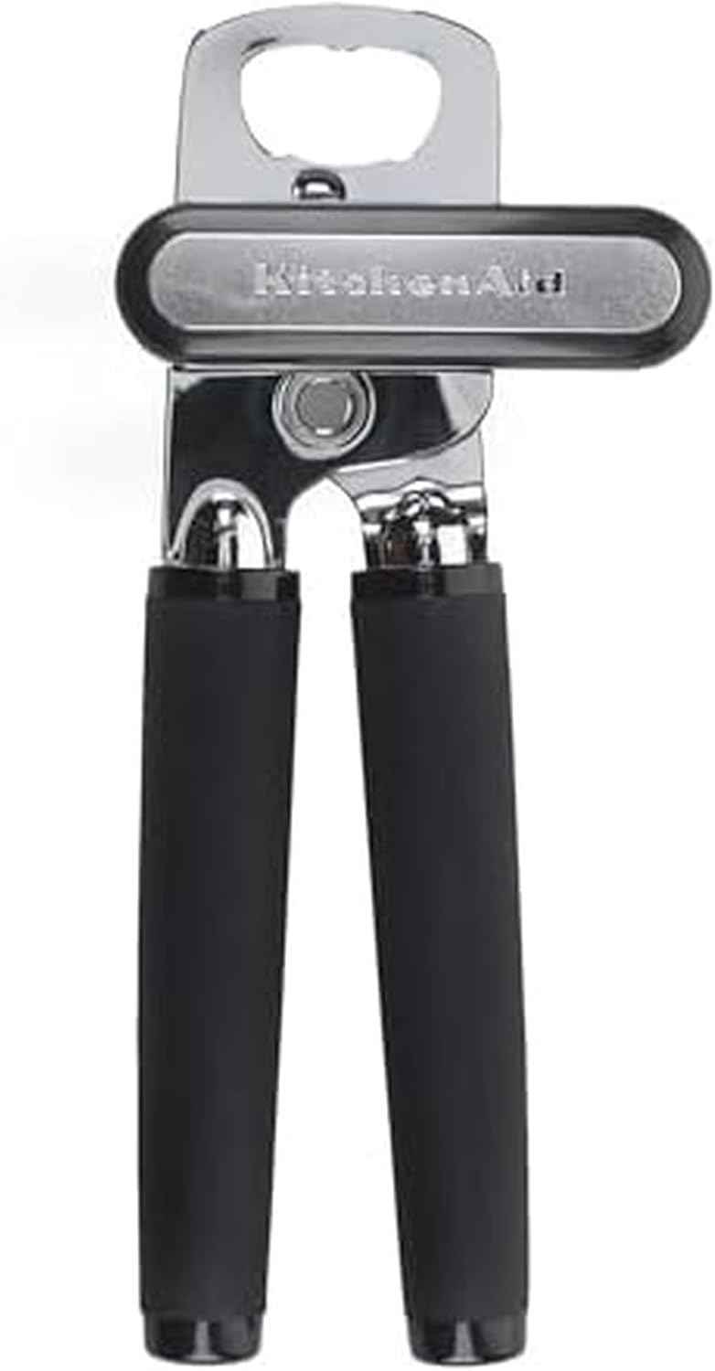 KitchenAid Classic Multifunction Can Opener and Bottle Opener Easy to Use, Razor Sharp Stainless Steel Cutting Wheel, Soft Ergonomic Handles, Black
