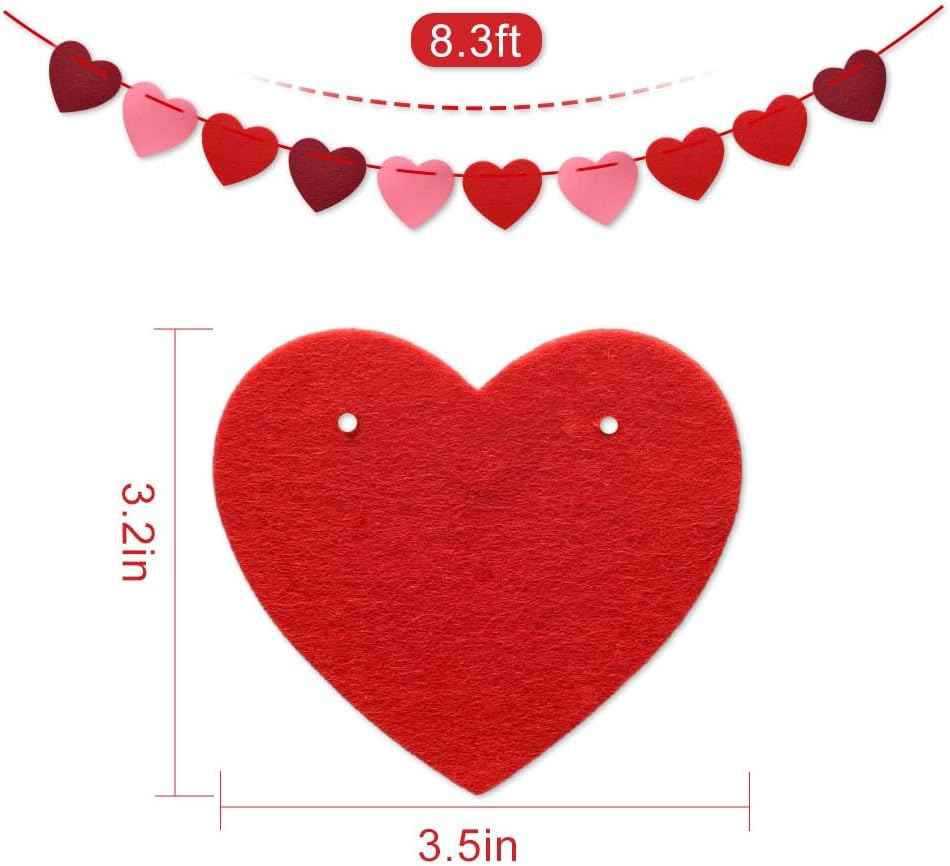 Valentines Day Decorations, 6 Strips Valentines Day Garland - Felt Heart Garland Banner for Mantle, Wall, Party Valentine Decorations - Hanging Hearts Decorations for Valentine Decor