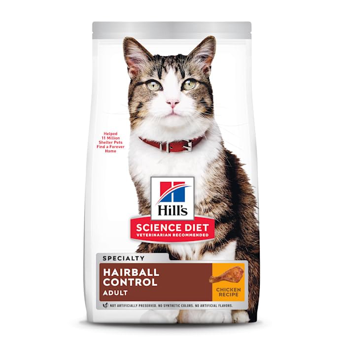 Hill's Science Diet Hairball Control, Adult 1-6, Hairball Control Support, Dry Cat Food, Chicken Recipe, 7 lb Bag