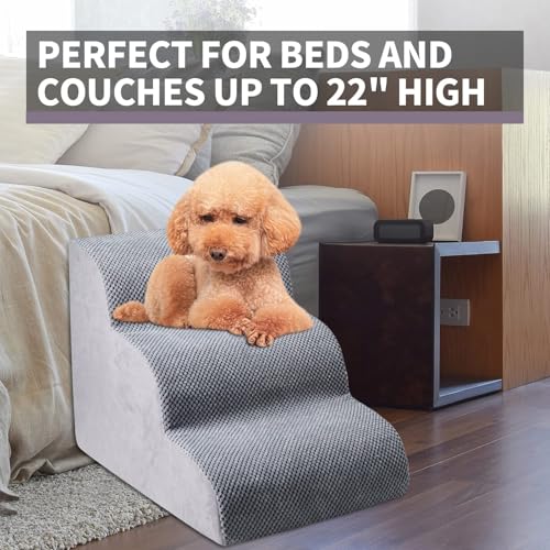 Chic Threads Dog Stairs for Small Dogs, 3-Step Dog Stairs for High Beds and Couch, Pet Steps for Small Dogs and CatsοΌNon-Slip Stable Indoor Dog Steps